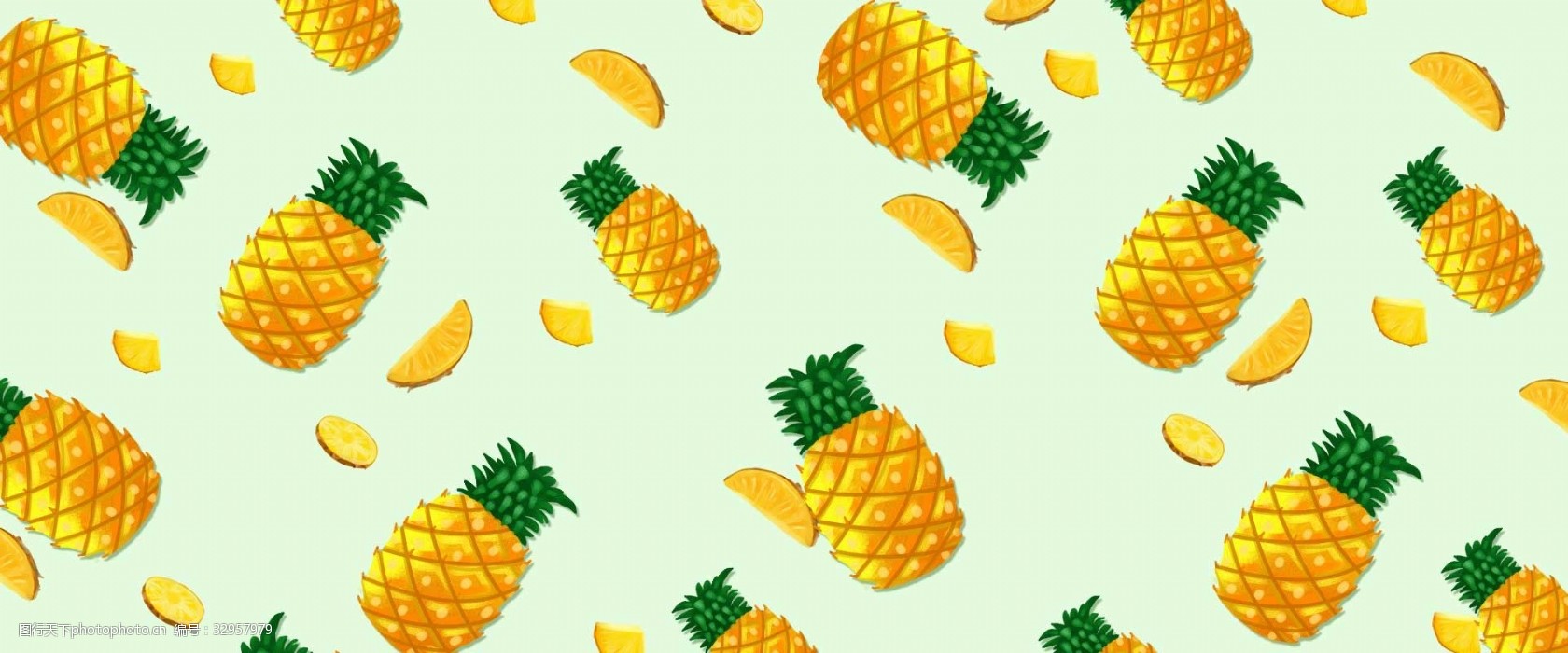六月黄色菠萝水果海报背景