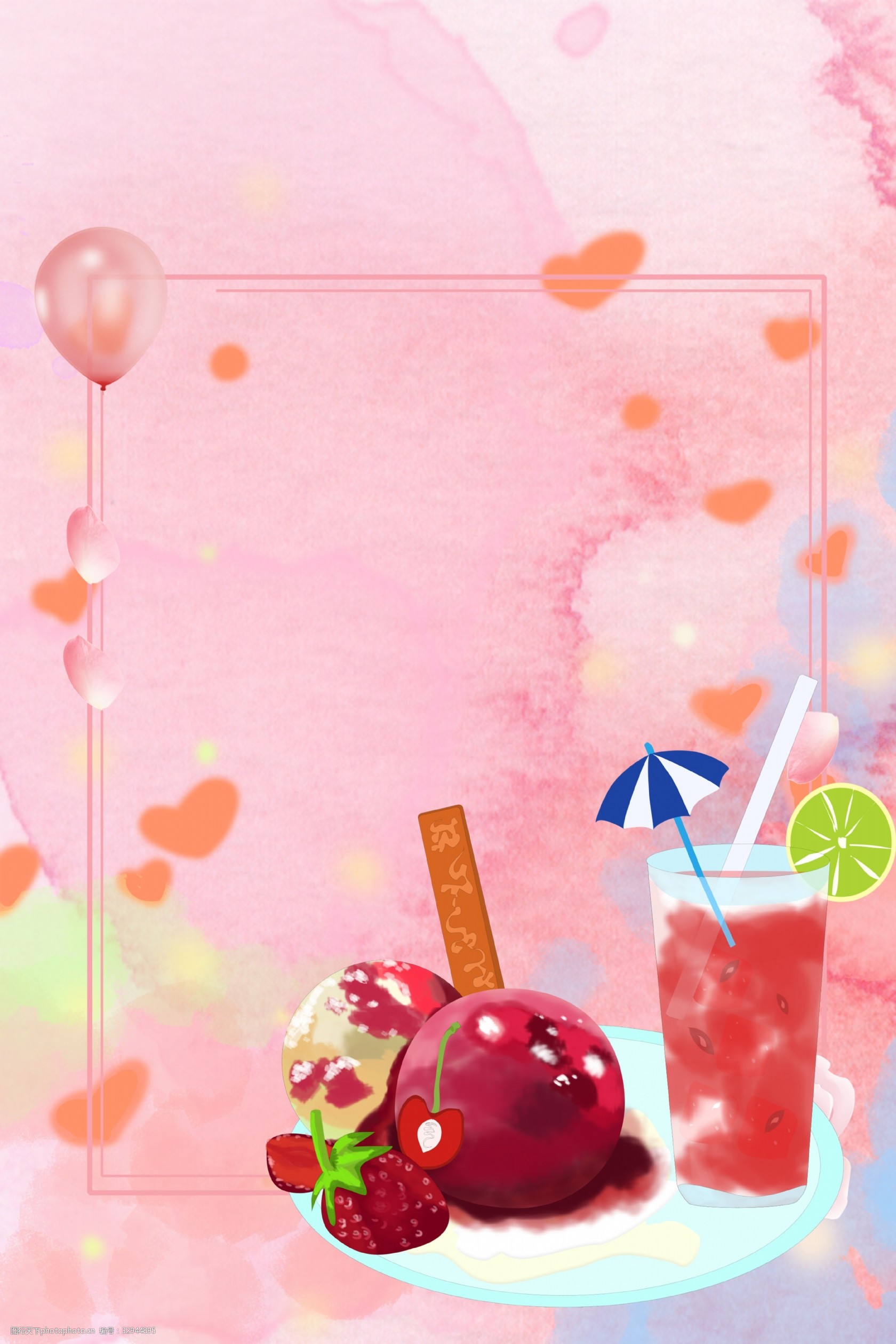 夏季樱桃冰淇淋背景图片