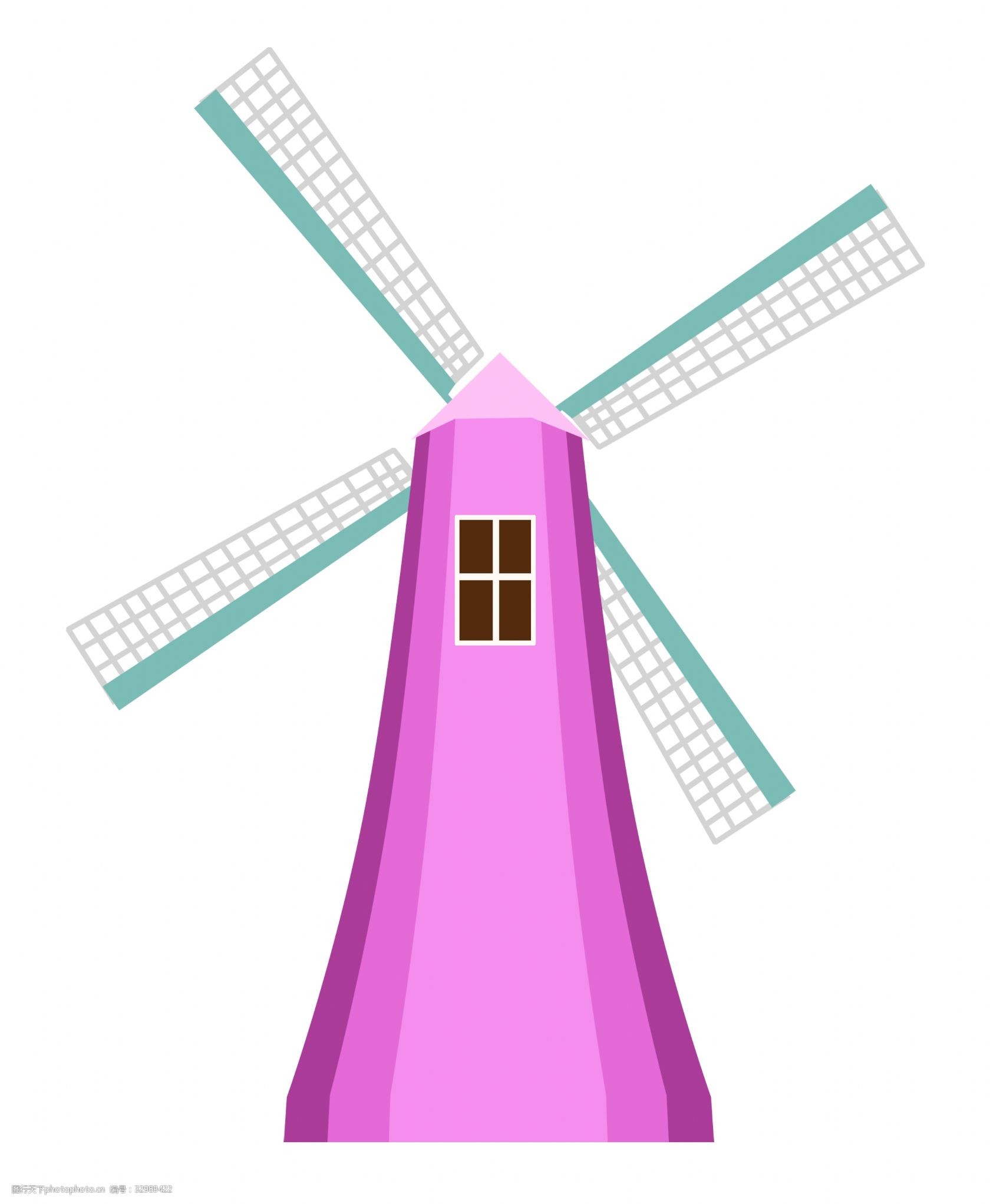 紫蓝色的风车装饰插画
