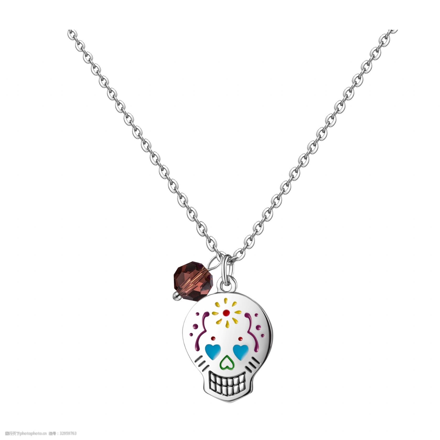 灰色金属骷髅头金属挂件元素图片-图行天下图库