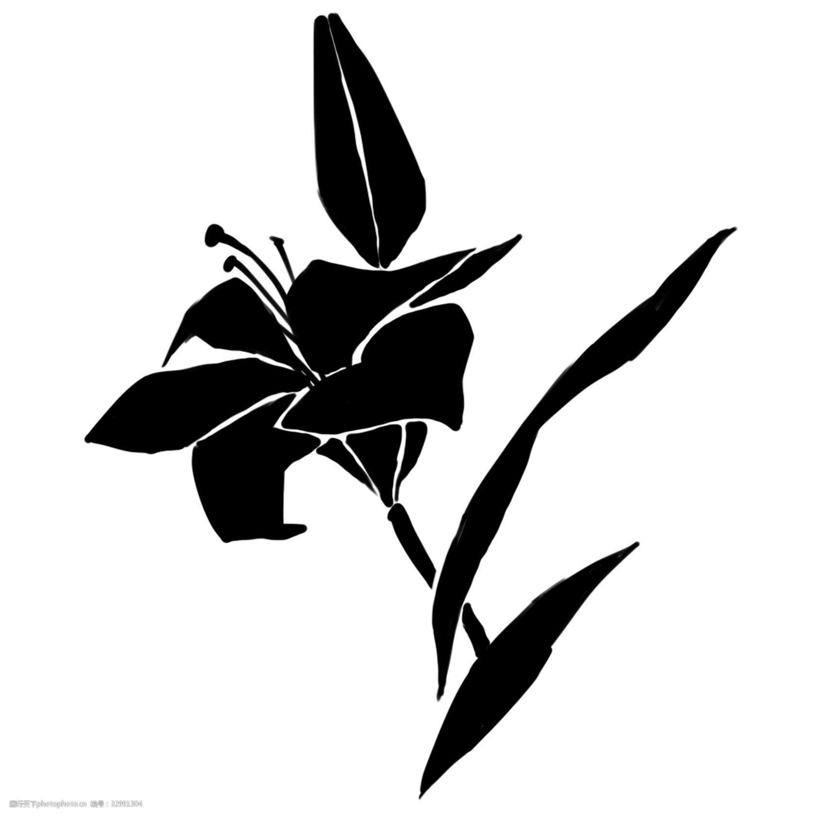 花朵装饰插画 漂亮的花朵 黑色的花朵 创意花朵 黑色的叶子 植物装饰