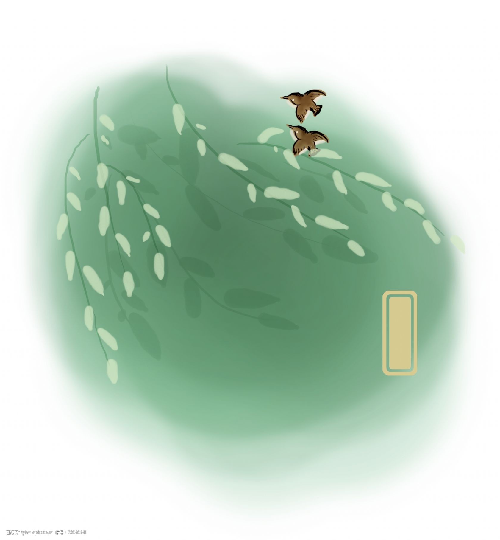 绿色绿树麻雀古风文字框