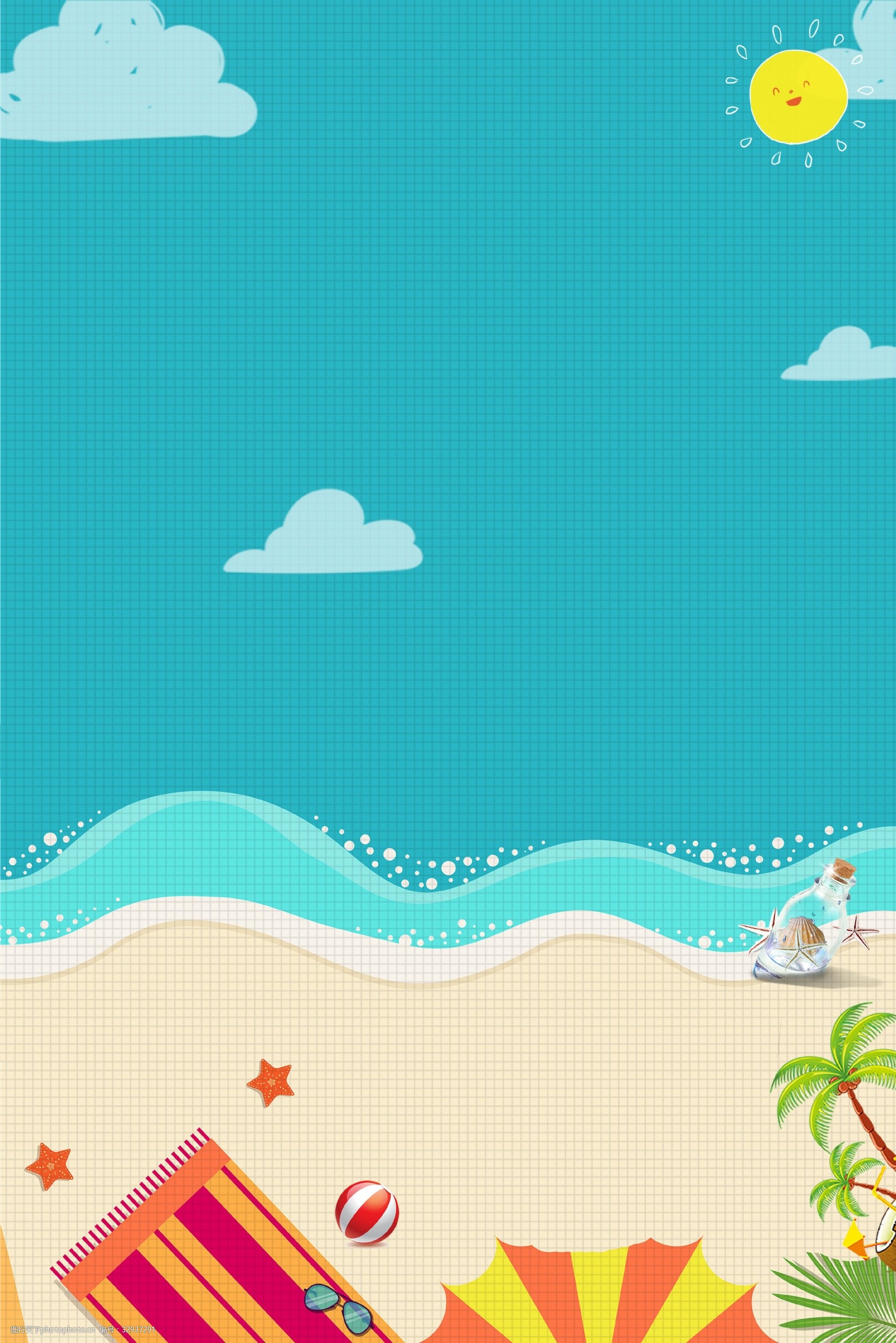 促销夏天避暑海边沙滩背景海报下载图片-图行天下图库