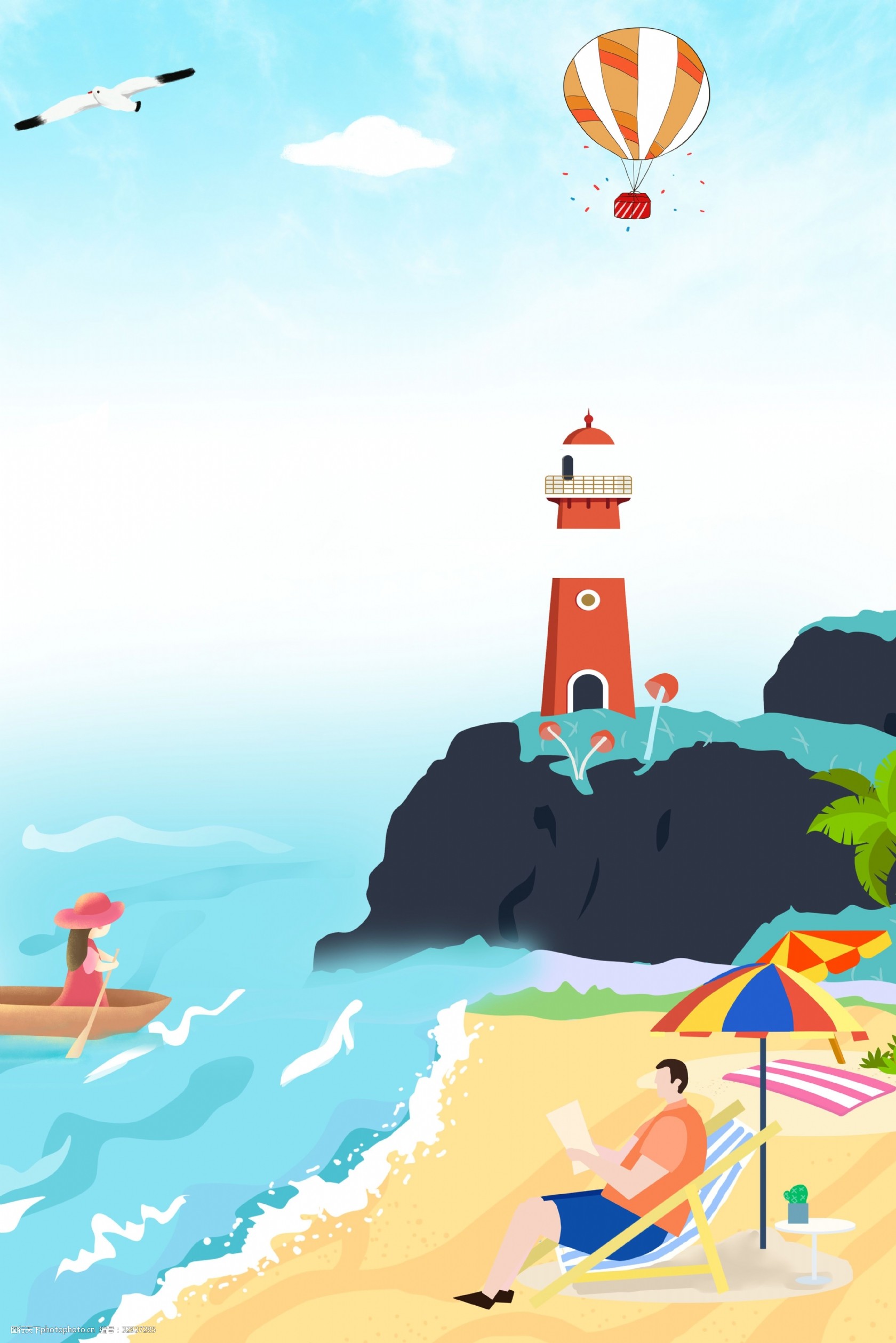 简约卡通风格清凉夏日广告背景