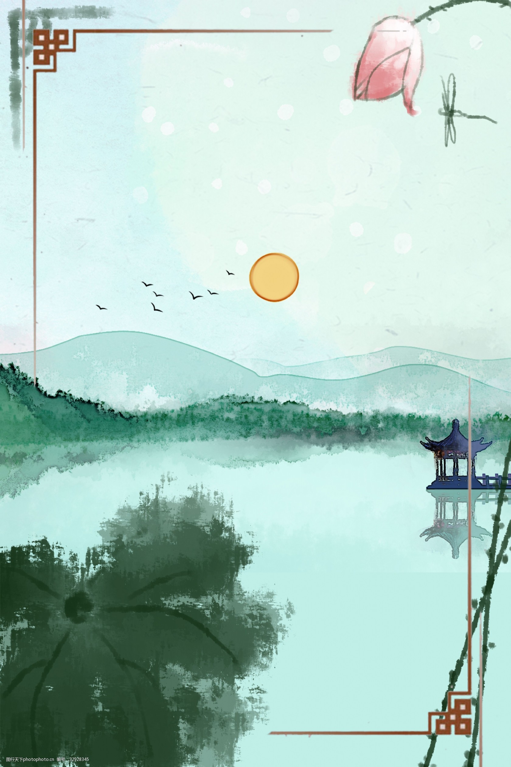 中国风水墨夏日背景图片