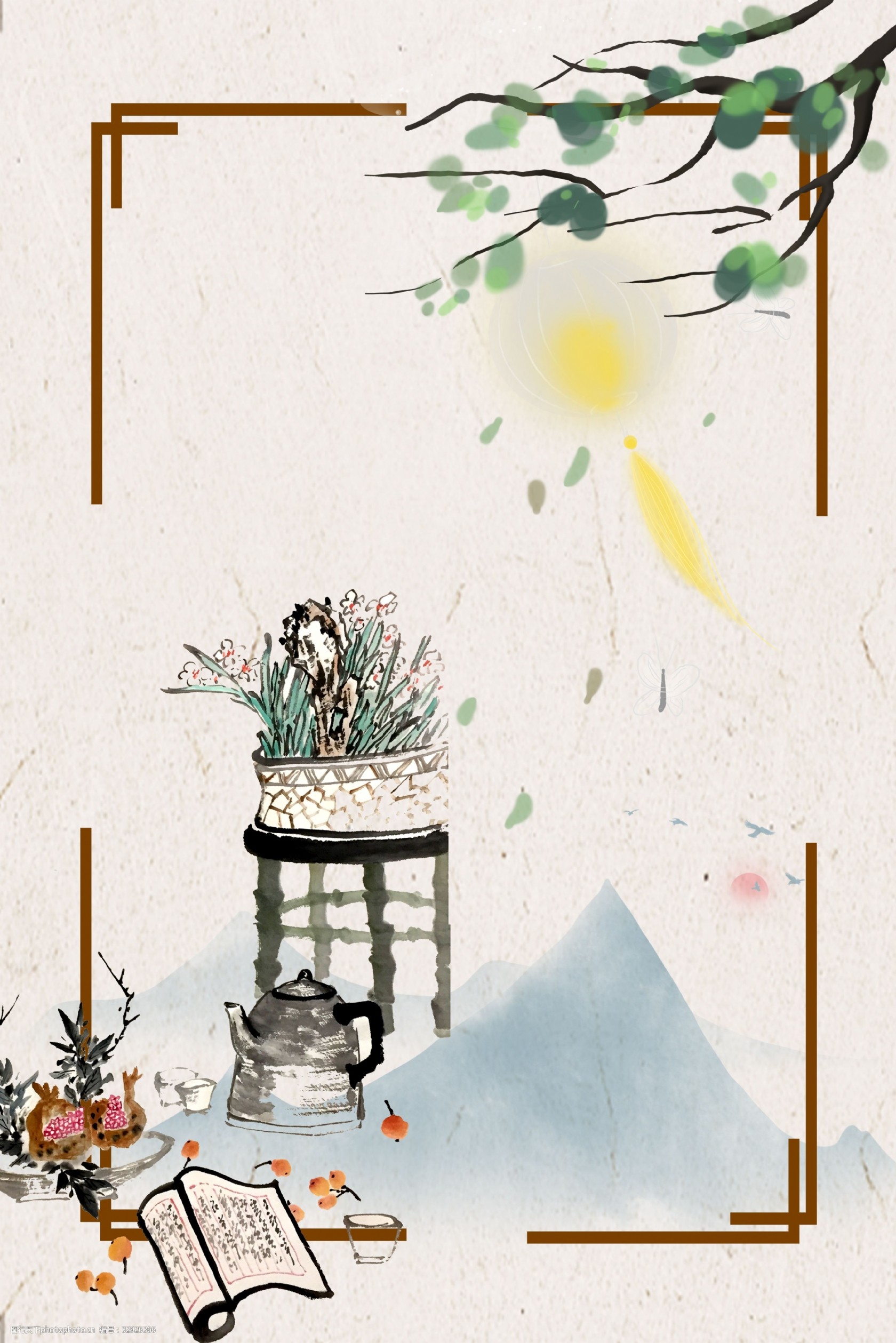 中国风 传统 古风 叶子 培育 夏季 春天 植物 水仙 水墨 淡彩 盆栽