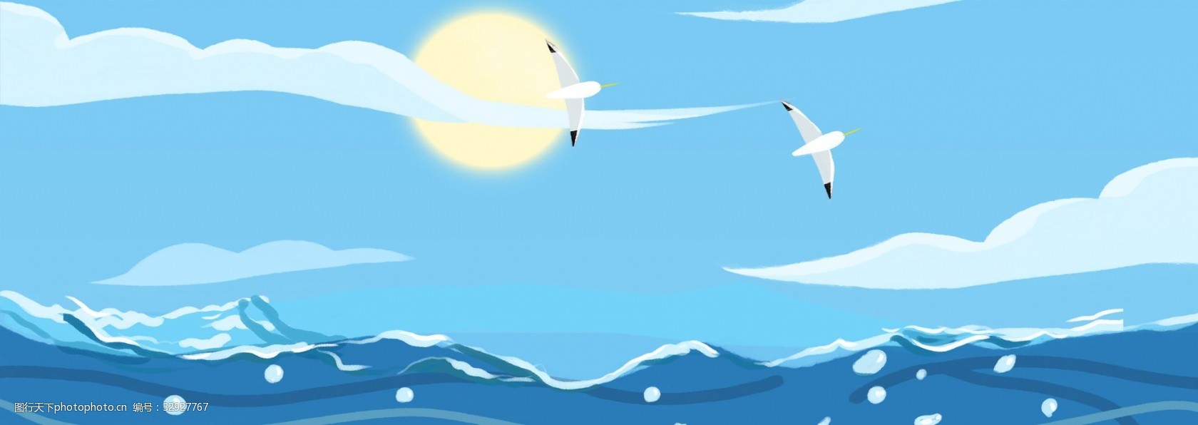 风景背景 蓝色 创意 海边 风景 景色 太阳 休闲 度假 纹理 卡通插画