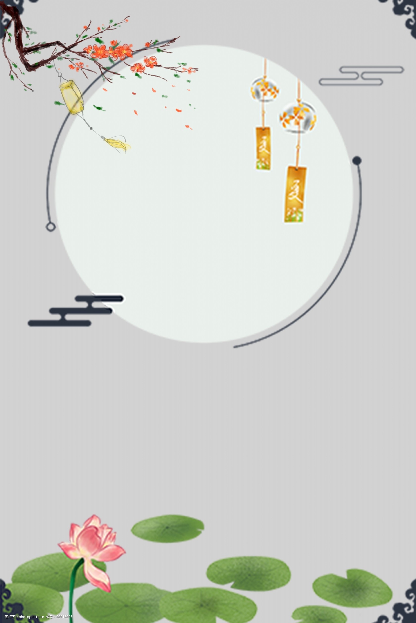 复古风 灰色背景 文艺 psd源文件 淘宝 天猫 荷花 花卉 海报背景