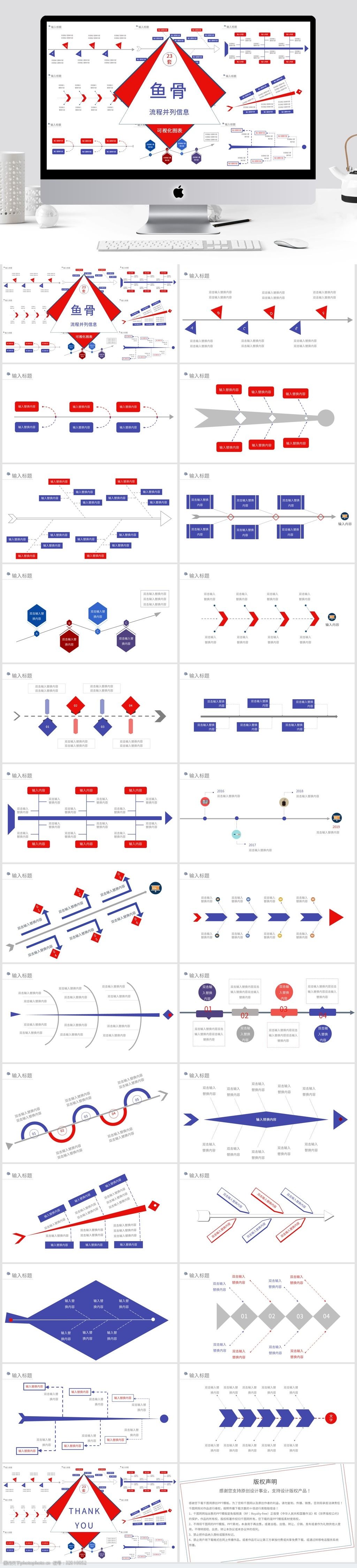 鱼骨流程并列信息可视化图表