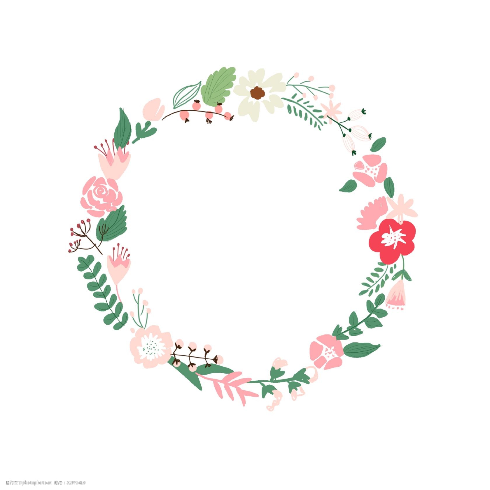 森系小清新手绘绿叶花卉边框