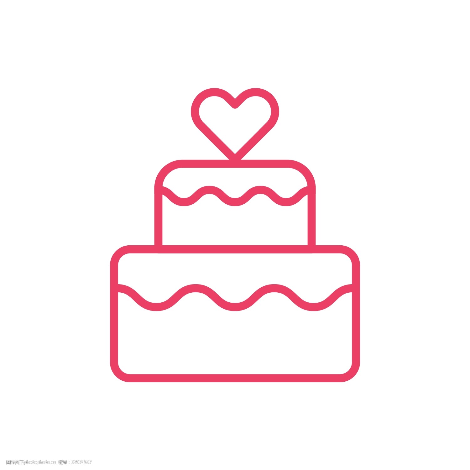 玫红色线性爱心蛋糕情人节图标
