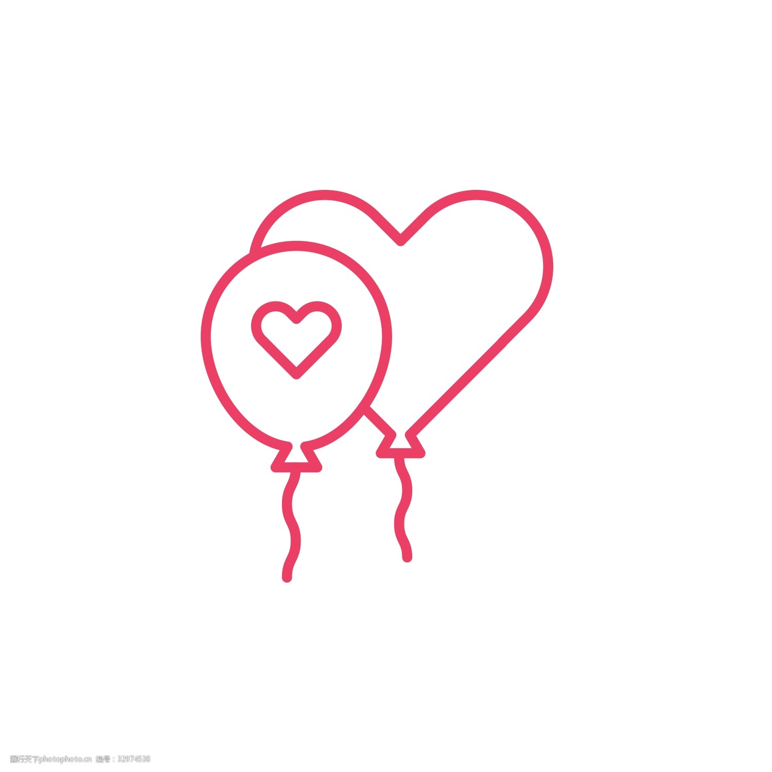 玫红色线性爱心气球情人节图标