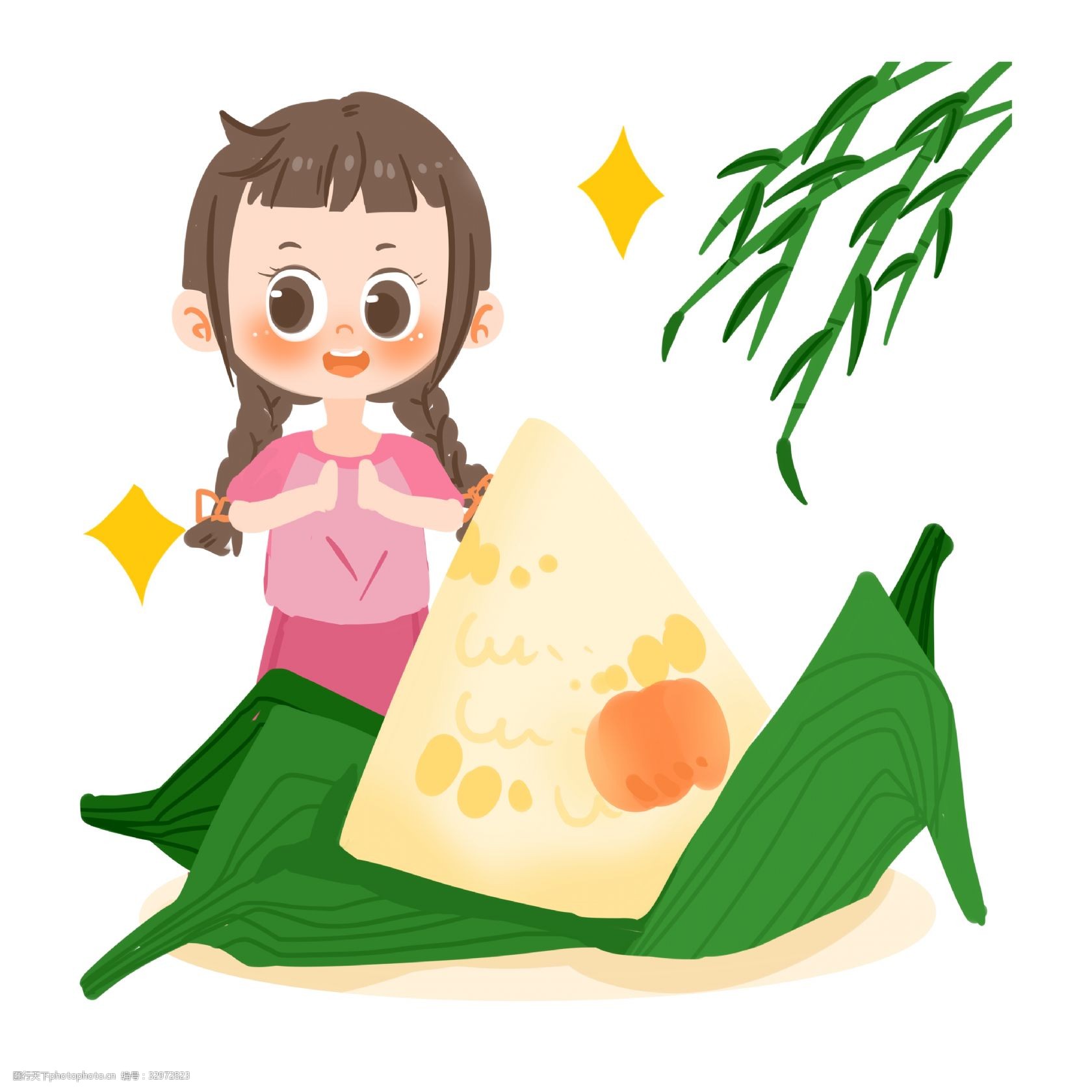 端午节卡通女孩吃粽子png素材