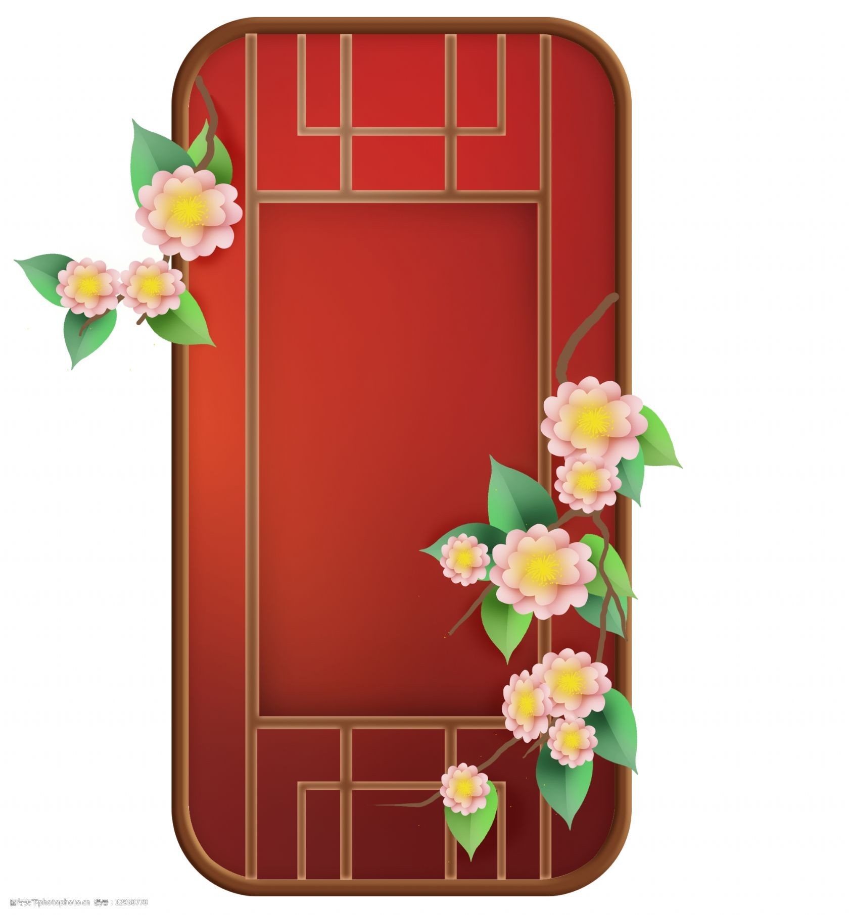 中国风矢量手绘红色梅花古典窗可商用元素图片素材-编号29774735-图行天下