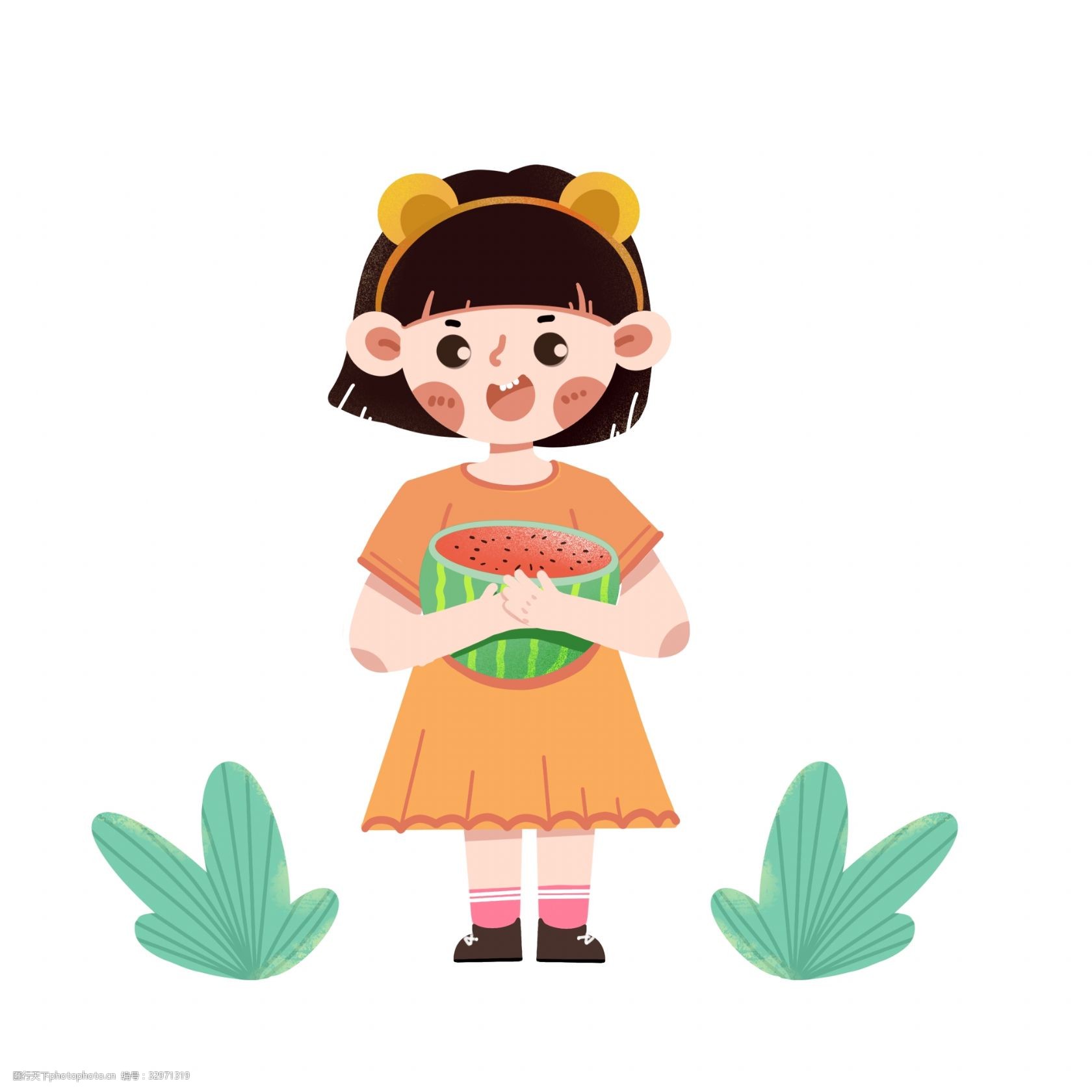 夏日抱西瓜的小孩人物png免抠图
