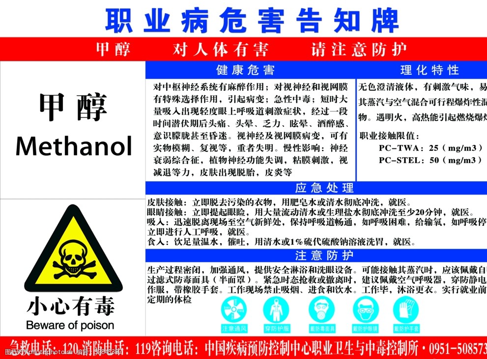 關鍵詞:職業病危害告知牌 職業病 危害 宣傳欄 小心有毒 告知牌 甲醇