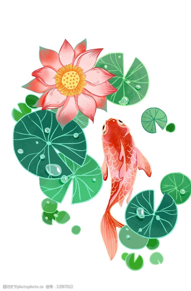 手绘夏夜清新荷花荷叶中国风