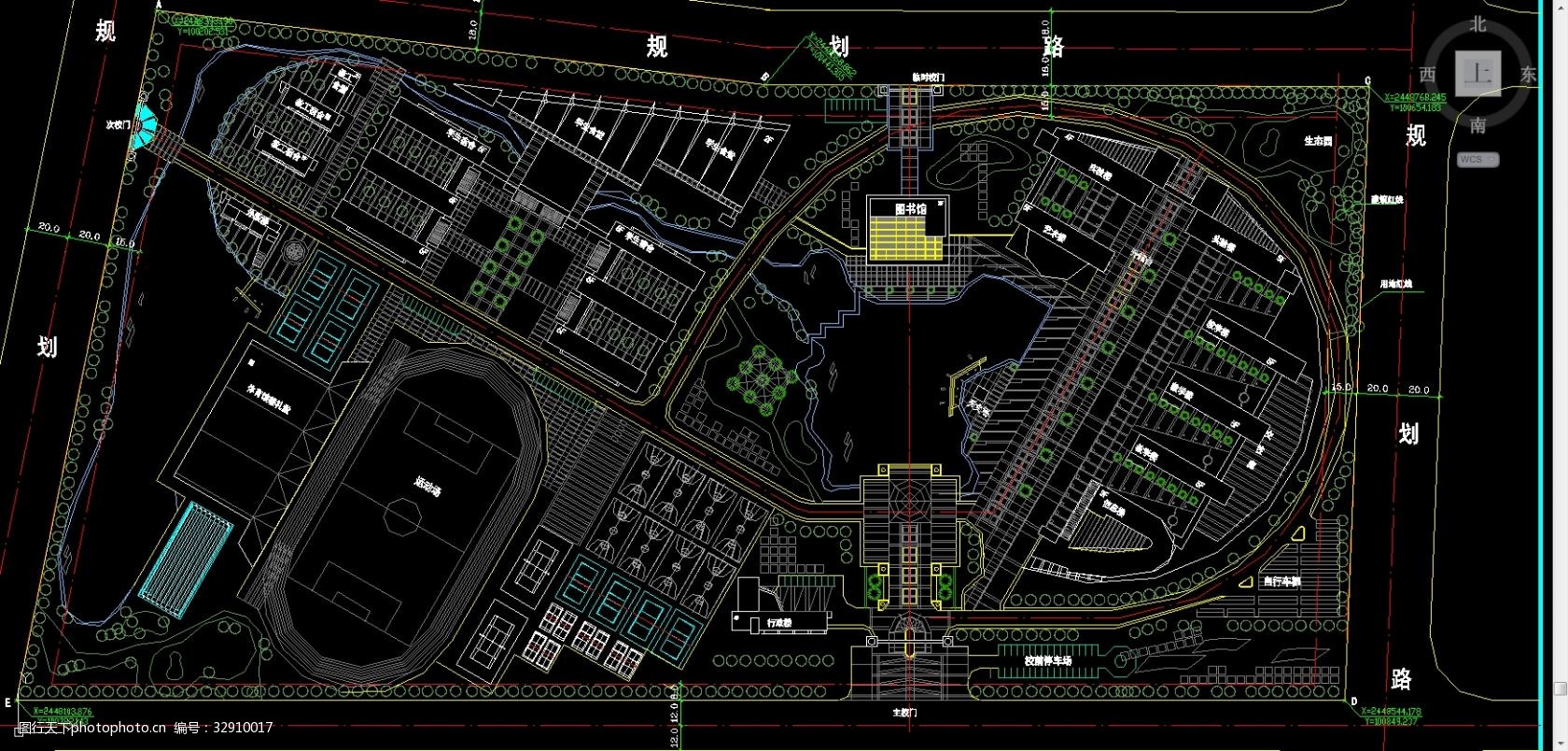 关键词:校园规划图t3 规划方案合理 环形道路 参考价值强 带湖泊 带
