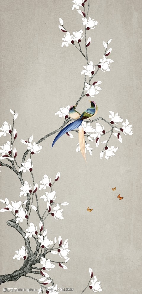 中式国画花鸟玄关背景