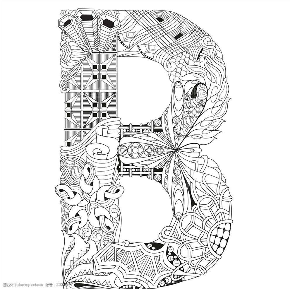 抽象创意花纹字母b
