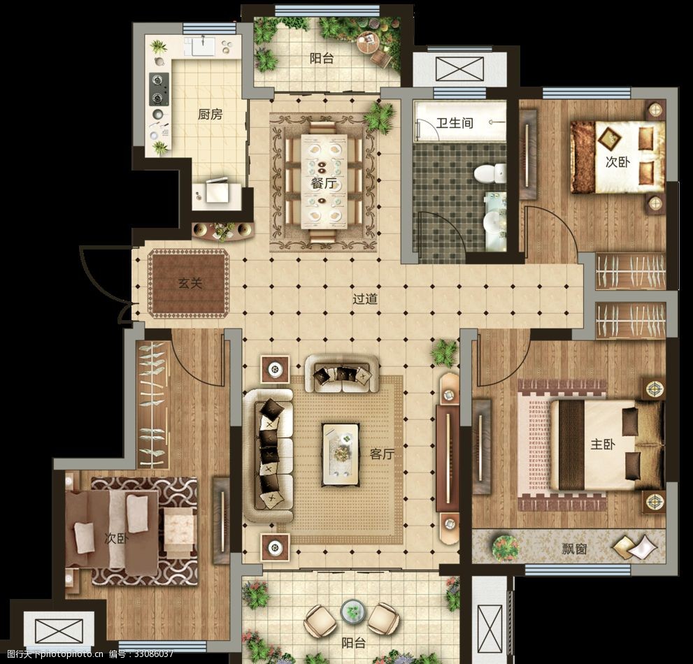 设计案例 关键词:户型素材彩图 户型图素材 小区别墅 私家花园 平面