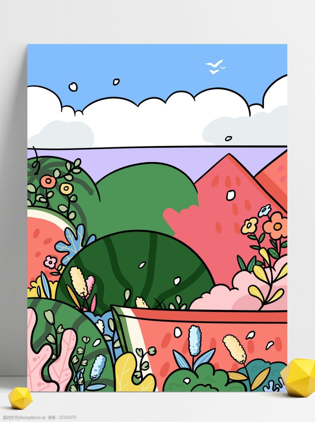 夏季花朵西瓜背景设计